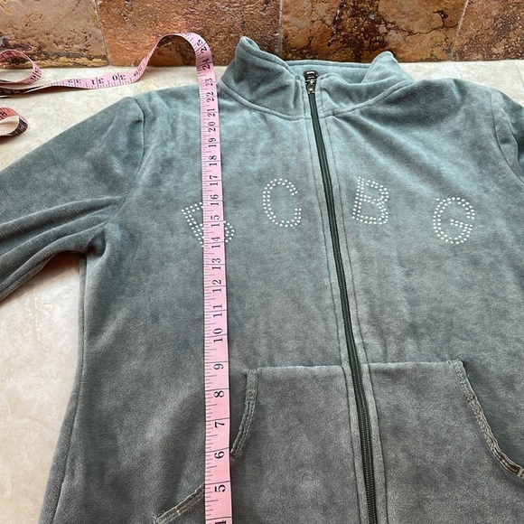 BCBGMAXAZRIA Velour Jacket Rhinestone Pockets Zipper Long Sleeve Green Size L - Picture 7 of 14